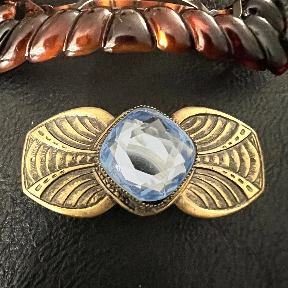 Vtg Hair Barrette Set Tortoise Marbled Blue Stone 3pc Small Large Cottagecore